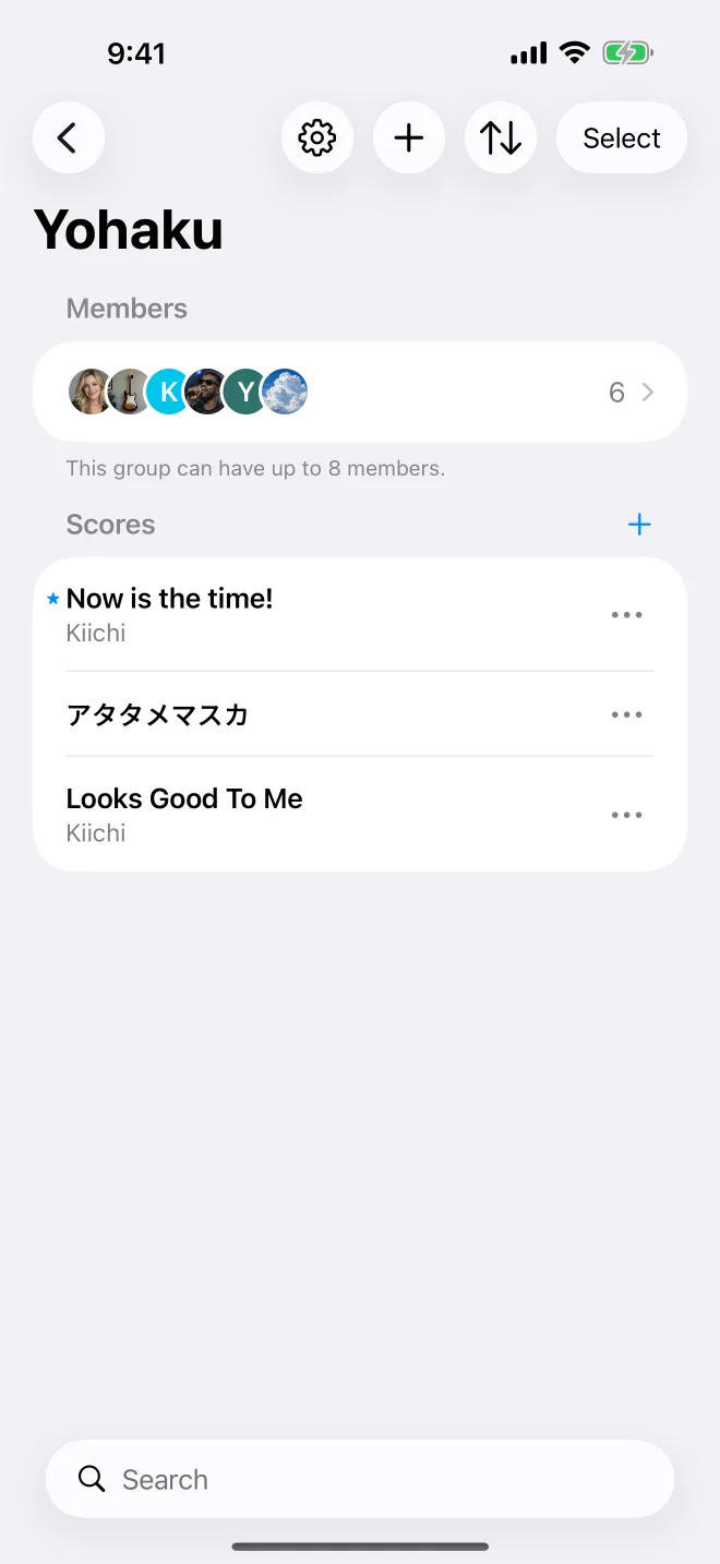 A shared group's members and scores